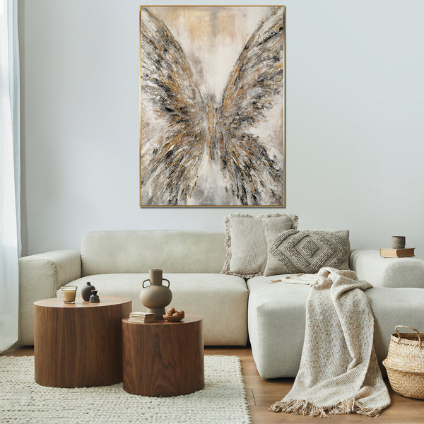 Gemälde malen abstrakt Schmetterling mit Rahmen Goldene Flügel Leinwandbilder Wohnzimmer