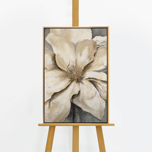 Handgemaltes Blumenbild „Goldene Blüte" auf Staffelei – Magnolia in Creme & Gold, goldener Rahmen