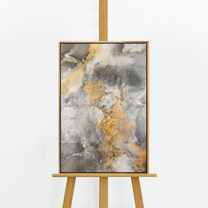 Handgemaltes Acrylbild „Harmonie von Gold und Silber" auf Staffelei – Gold & Silber Reliefstruktur, goldener Rahmen