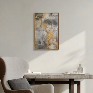 Abstraktes Goldgemälde „Harmonie von Gold und Silber" im modernen Wohnzimmer – luxuriöse Wanddeko in Gold und Silber