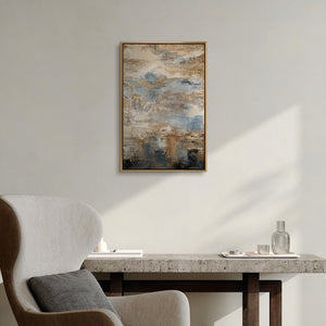 Abstraktes Gemälde „Glanz und Eleganz" im modernen Wohnzimmer – elegante Wanddeko in Beige und Gold
