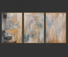 „Antonia Koch“ – Handgemaltes Triptychon Abstrakt mit goldenem Rahmen