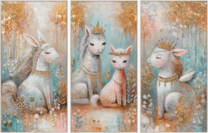 Leinwandbild „Märchenhafte Wesen“ – dreiteiliges Wandbild für Kinderzimmer 240x120cm