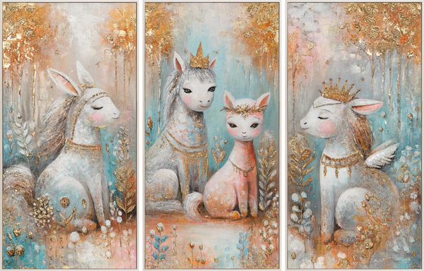 Leinwandbild „Märchenhafte Wesen“ – dreiteiliges Wandbild für Kinderzimmer 240x120cm