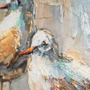Detail des Gemäldes „Harmonien der Küste" – expressive Wellenstruktur in Türkis und Weiß