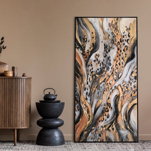 Abstrakte Acrylbild in Schwarz-Gold - Gemälde mit Rahmen für Wohnzimmer "Wilde Energie"