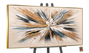 Goldene Rahmung – Acrylbild mit Struktur auf beiger Leinwand