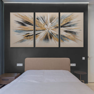 „Impuls“ – Handgemaltes Triptychon Modern mit beigem Rahmen