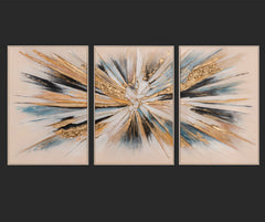 „Impuls“ – Handgemaltes Triptychon Modern mit beigem Rahmen
