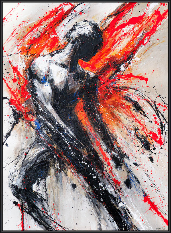 Original handgemaltes Acrylbild „Schwarze Kraft“ auf Leinwand mit Rahmen