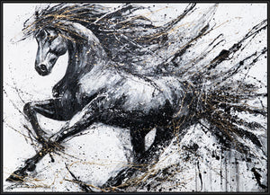 Handgemaltes Acrylbild „Galoppierendes Pferd“ – dynamische Wanddeko auf Leinwand mit Rahmen