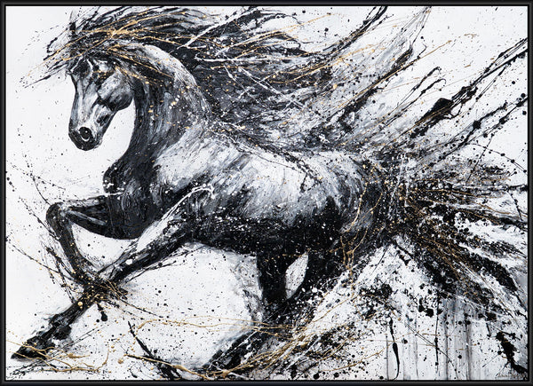Handgemaltes Acrylbild „Galoppierendes Pferd“ – dynamische Wanddeko auf Leinwand mit Rahmen