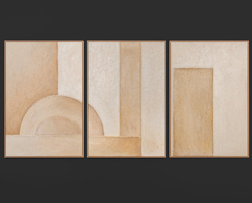 „Raum der Formen“– Triptychon Beige 3-teilig handgemalt