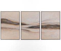 Spuren des Windes“ – abstraktes Triptychon in Beige und Grau