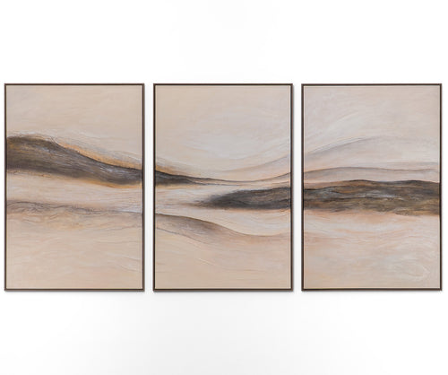 Spuren des Windes“ – abstraktes Triptychon in Beige und Grau