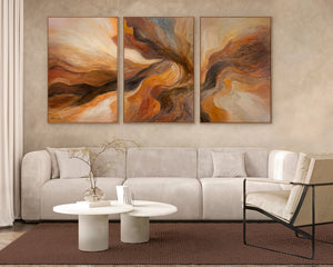 Modernes abstraktes Acrylbild in Braun Gold – Struktur Wandkunst mit Rahmen „Blitz der Ewigkeit“