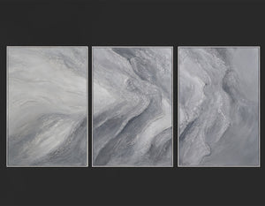 „Erinnerung der Felsen“ – graues Triptychon Abstrakt 3-teilig