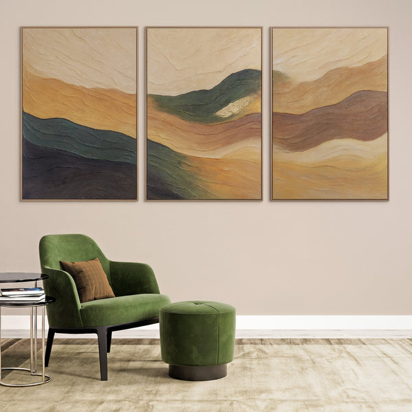 „Wellen des Horizonts“ – abstraktes Landschafts-Triptychon 3-teilig
