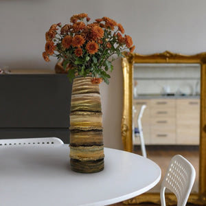 Porzellanvase handbemalt in Ocker und Petrol, 30,5 cm