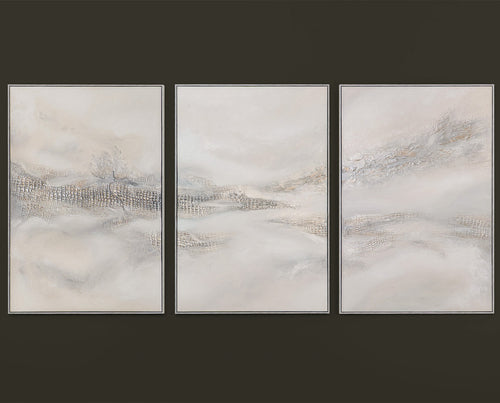 „Nebulöse Ferne“ – graues Triptychon mit Reliefstruktur 3-teilig