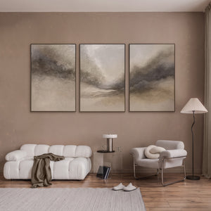 Abstraktes Acrylbild „Nebliger Morgen“ – Elegante Acrylgemälde in Beige & Grau