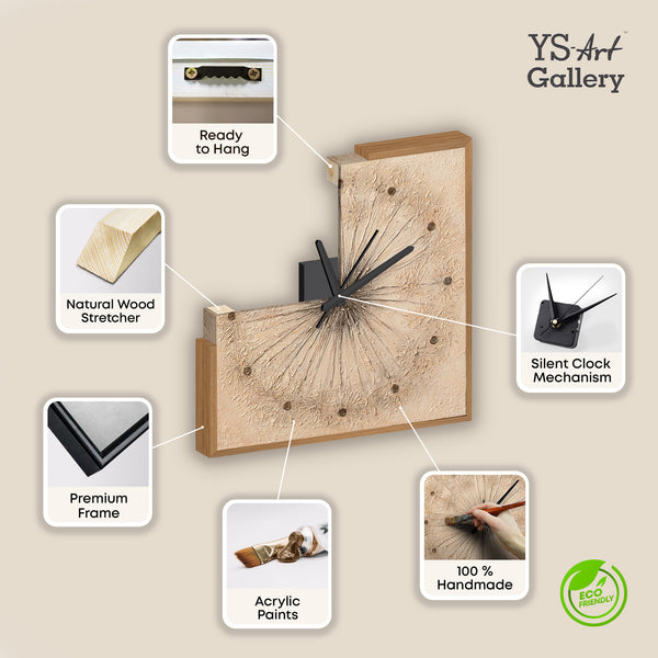 Handgemalte hochwertige Designer Wanduhr – Pusteblume in Beige – 35×35 cm