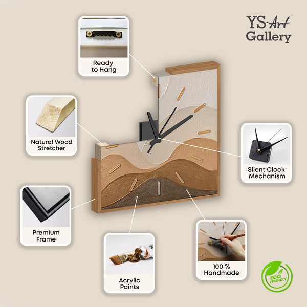 Handgemalte Wanduhr mit Bild – Abstrakte Erdton-Landschaft, 35×35 cm