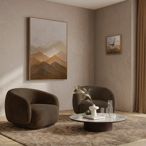 Handgemalte Wanduhr mit Bild – Abstrakte Erdton-Landschaft, 35×35 cm