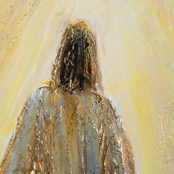 Abstrakte Figur in warmen Farben auf Leinwand