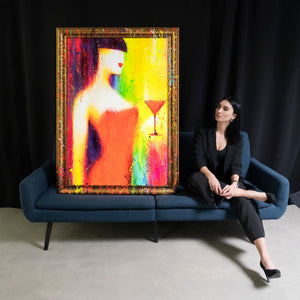 Abstrakte Gemälde Leinwand mit Rahmen Bild abstrakt bunt "Die Frau mit dem Glas"