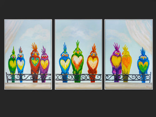 „Lustige Vögel“ – farbenfrohes Vogelbild als Triptychon