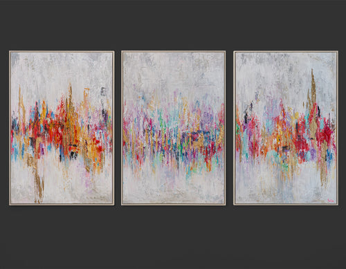 „Abstraktion II“ – farbenfrohes abstraktes Triptychon auf Leinwand