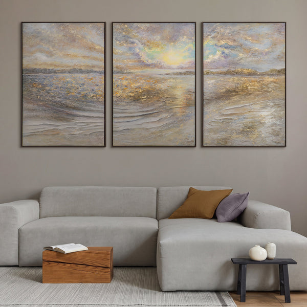 „Meer Dämmerung“ – handgemaltes Triptychon mit Meer und Horizont