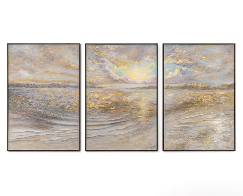 „Meer Dämmerung“ – handgemaltes Triptychon mit Meer und Horizont