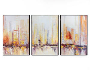 „Morgens in Megapolis“ – modernes Stadtbild als 3-teiliges Triptychon