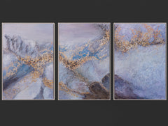 „Renaissance-Zeit“ – abstraktes Triptychon in Blau, Grau und Gold