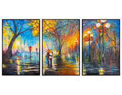 „Herbstliche Allee“ – handgemaltes Triptychon mit Stadtpark im Herbst