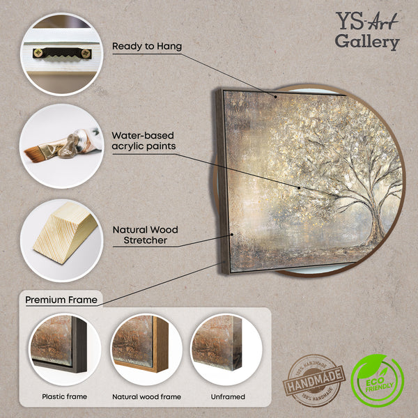 Gemalte Bilder Landschaft "Goldbaum" mit Rahmen moderne Bilder