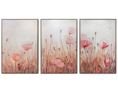 „April“ – handgemaltes Blumen-Triptychon in Rosa und Beige