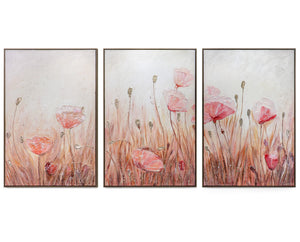 „April“ – handgemaltes Blumen-Triptychon in Rosa und Beige