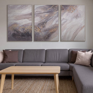 „Relax“ – abstraktes Triptychon in sanften Beige- und Grautönen