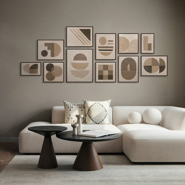 Handgemalte Bilderwand Set mit geometrischen Formen in Beige und Braun