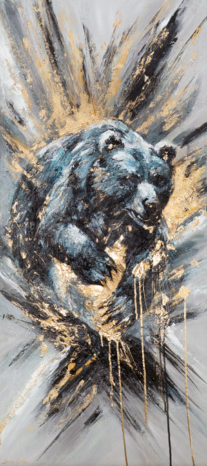 Handgemalte acrylbilder auf Leinwand abstrakt "Tierische Kraft" 115x50cm