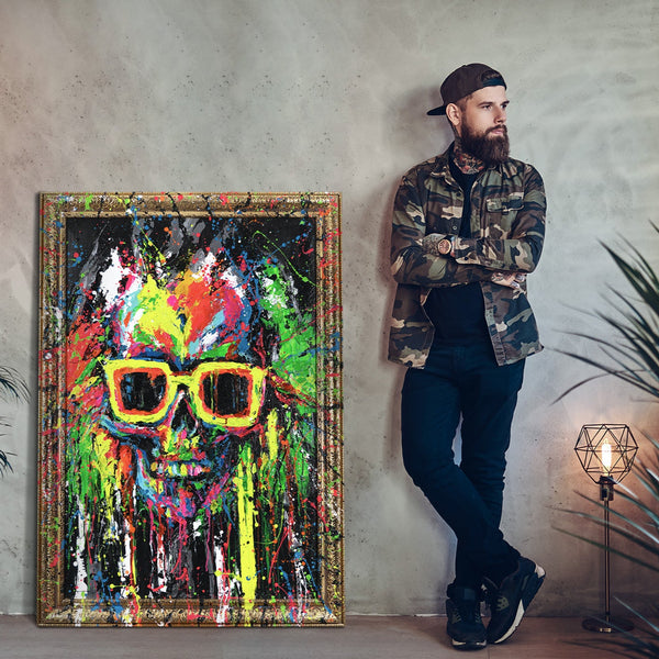 Moderne Kunst Bilder mit Rahmen "Neon-Spritzer" Handgemalte bilder auf leinwand