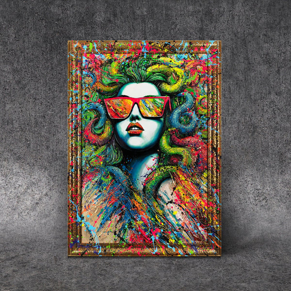 Abstract moderne Handgemalte bilder auf Leinwand mit Rahmen "Der Mythos Neon"