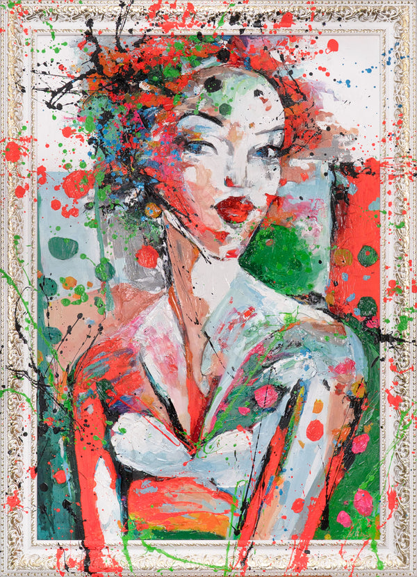 Abstraktes Gemälde mit Rahmen "Im Rhythmus der Farben" - Farbenfrohes Leinwandbild mit Gesicht