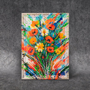 Buntes Blumen Gemälde auf Leinwand – moderne Wandkunst