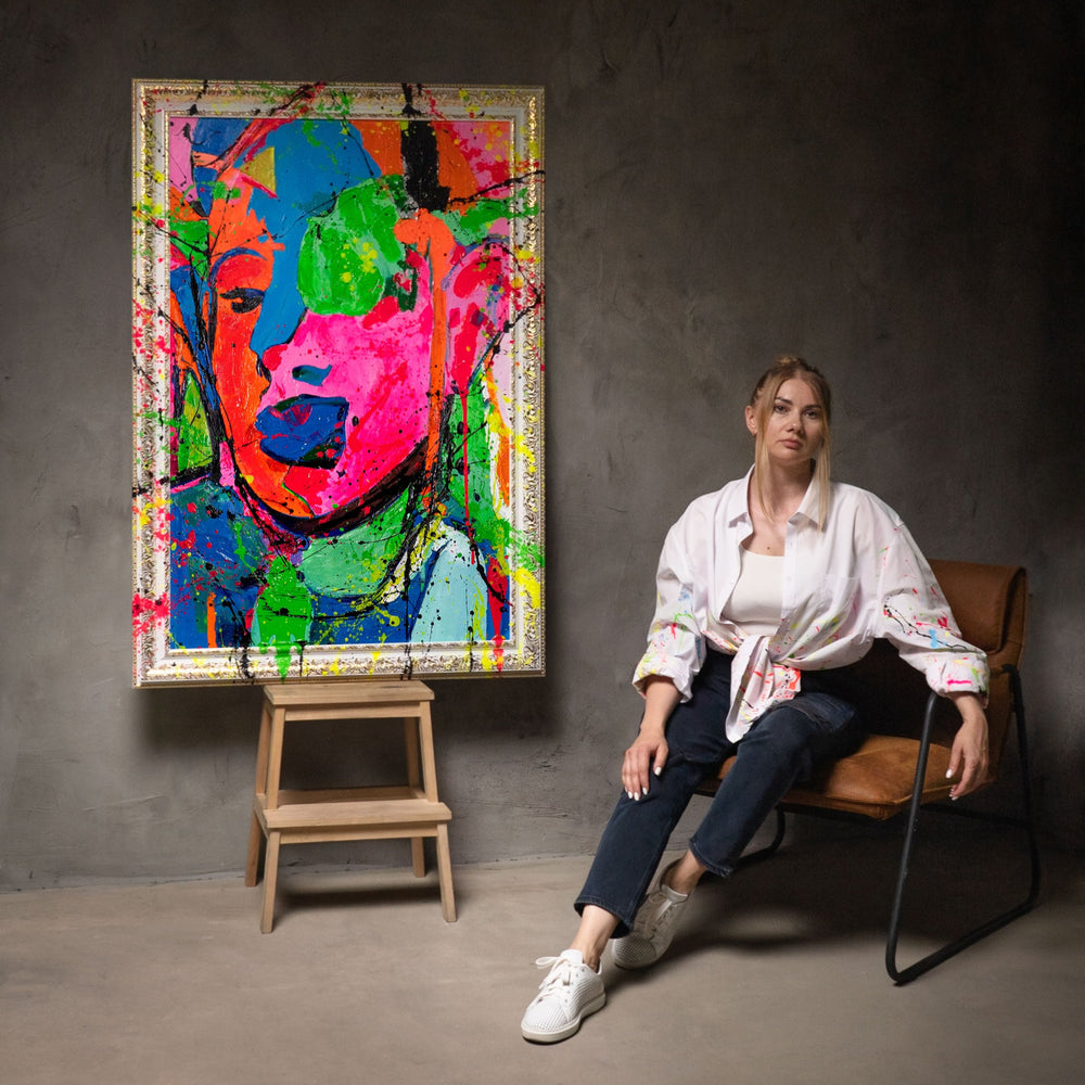 Abstrakte Kunst Portrait – Moderne Handgemaltes Gemälde „Emotion“