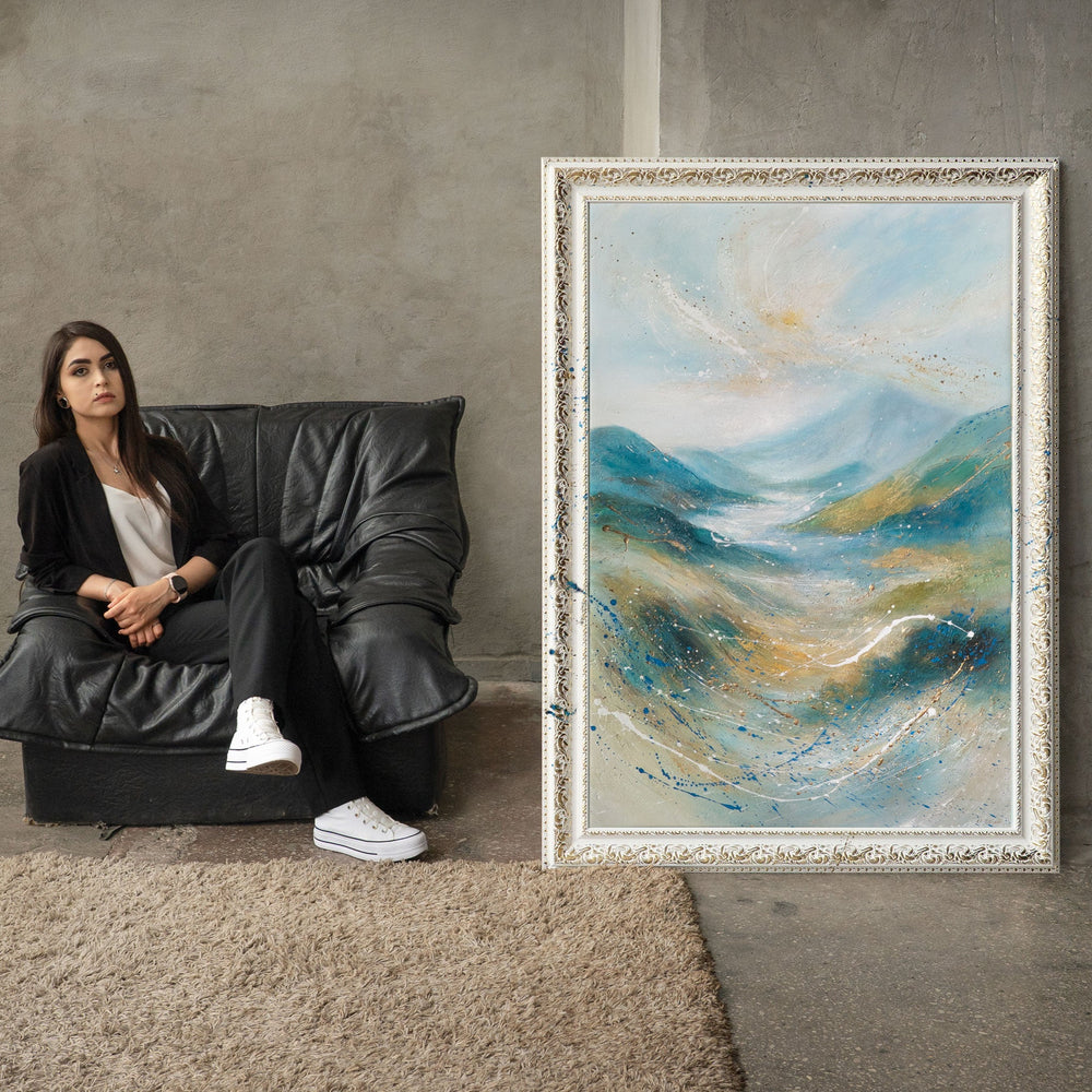 Handgemalte Abstrakte Landschaft „Sanftes Licht“ – Moderne Wandbilder Natur