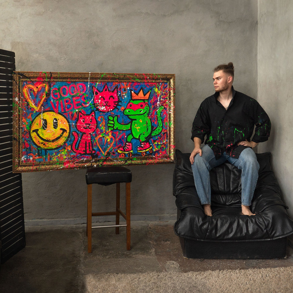 Moderne Abstrakte Kunst fürs Wohnzimmer – Bunte Bild auf Leinwand „Rollschuhe und Freude“